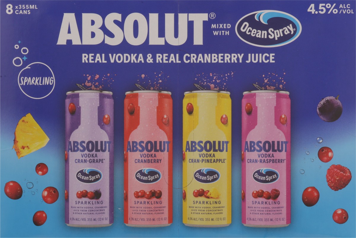 slide 8 of 11, Absolut Sparkling Cranberry Vodka 8 - 355 ml Cans, 8 ct, 355 ml