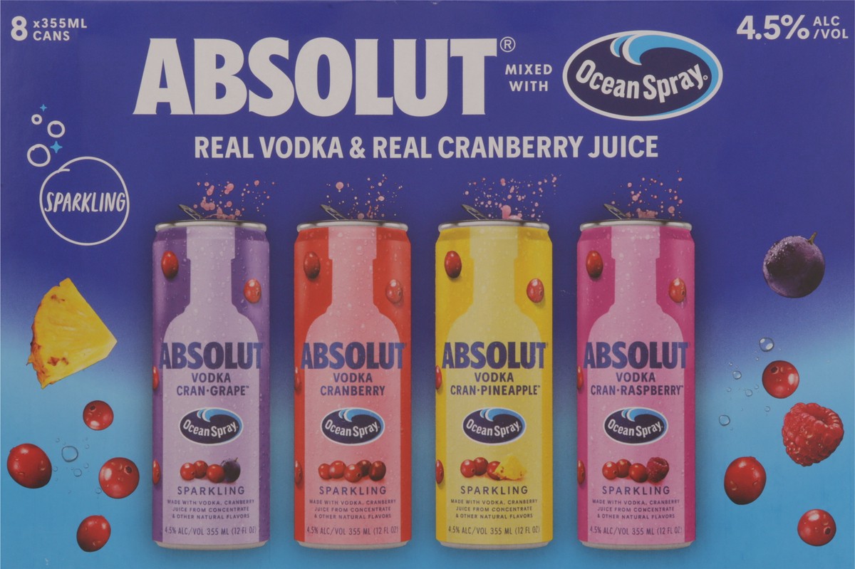 slide 11 of 11, Absolut Sparkling Cranberry Vodka 8 - 355 ml Cans, 8 ct, 355 ml