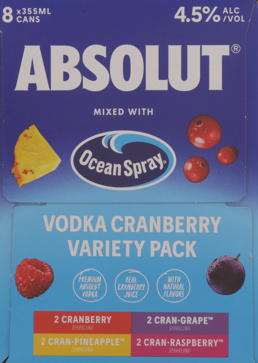 slide 7 of 11, Absolut Sparkling Cranberry Vodka 8 - 355 ml Cans, 8 ct, 355 ml