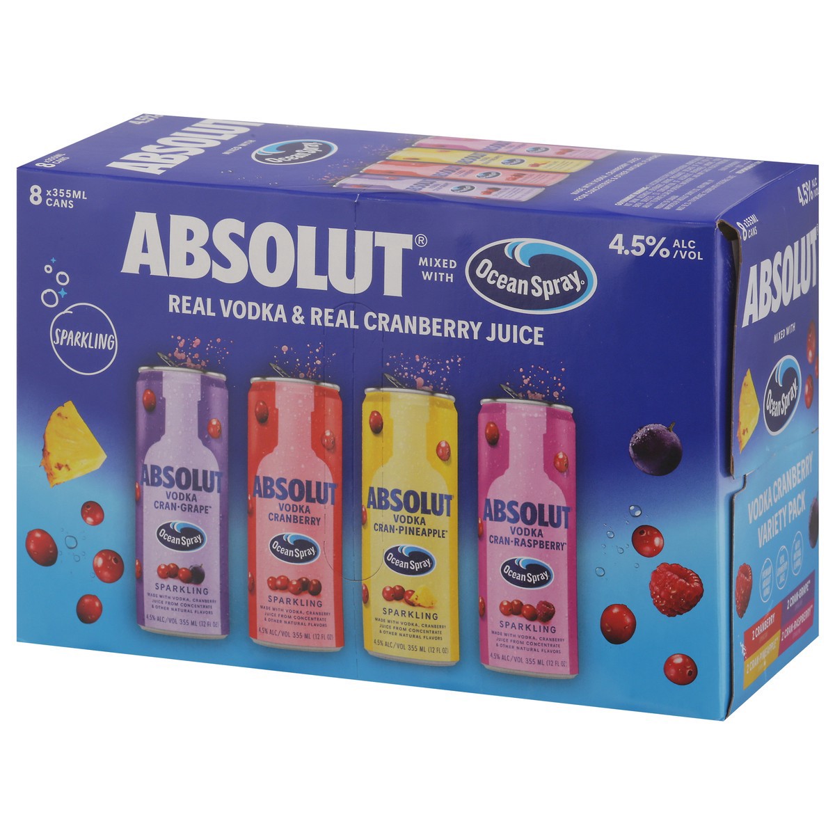 slide 5 of 11, Absolut Sparkling Cranberry Vodka 8 - 355 ml Cans, 8 ct, 355 ml