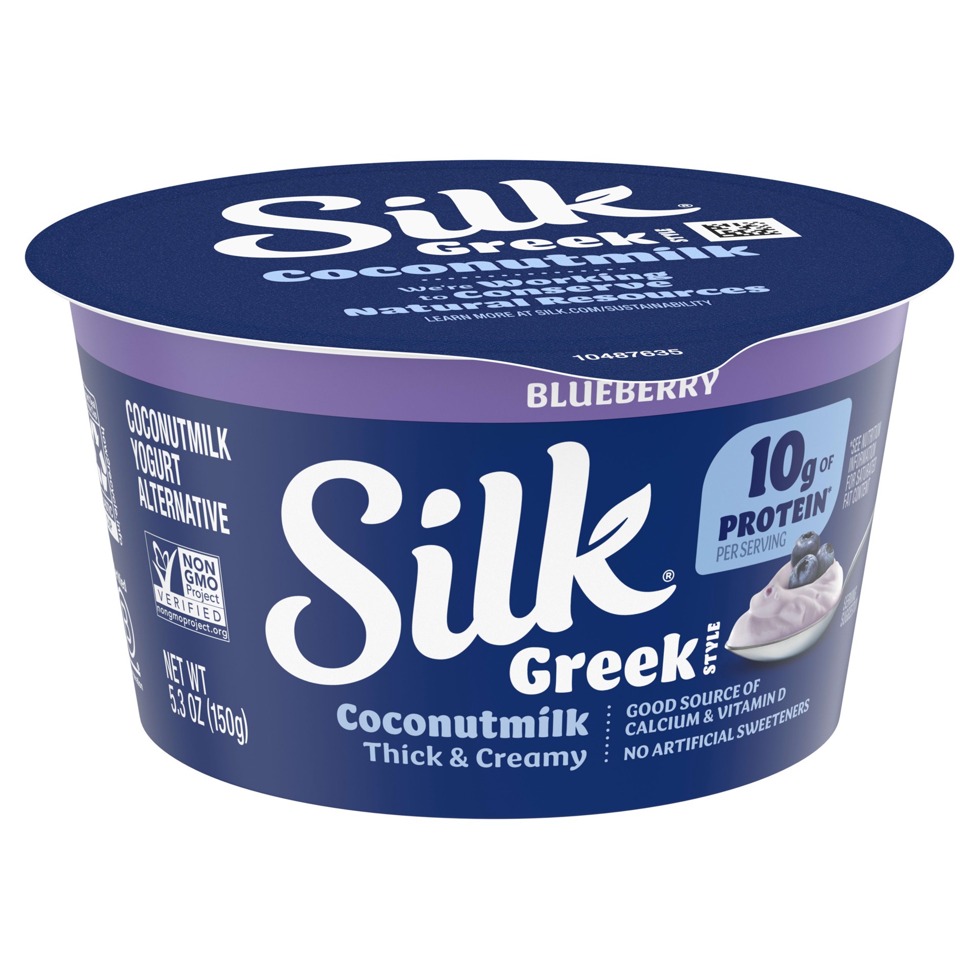 slide 4 of 5, Silk Blueberry Dairy Free, Greek Style Coconut Milk Yogurt Alternative, Thick and Creamy Plant Based Yogurt with 10 Grams of Protein, 5.3 OZ Container, 5.3 oz