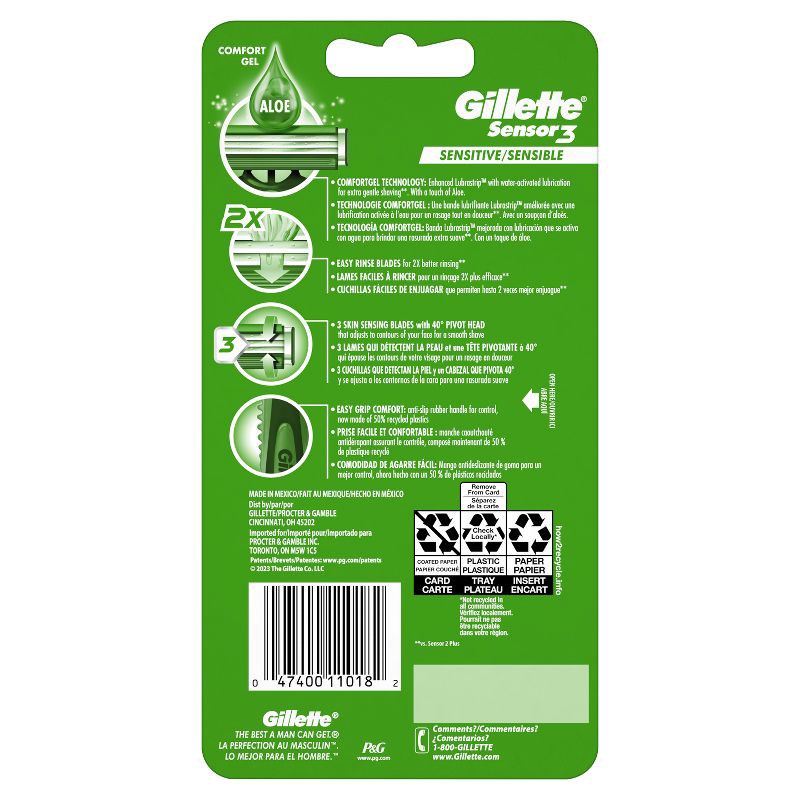 slide 3 of 12, Gillette Sensor3 Sensitive Men's Disposable Razors - 8ct, 8 ct