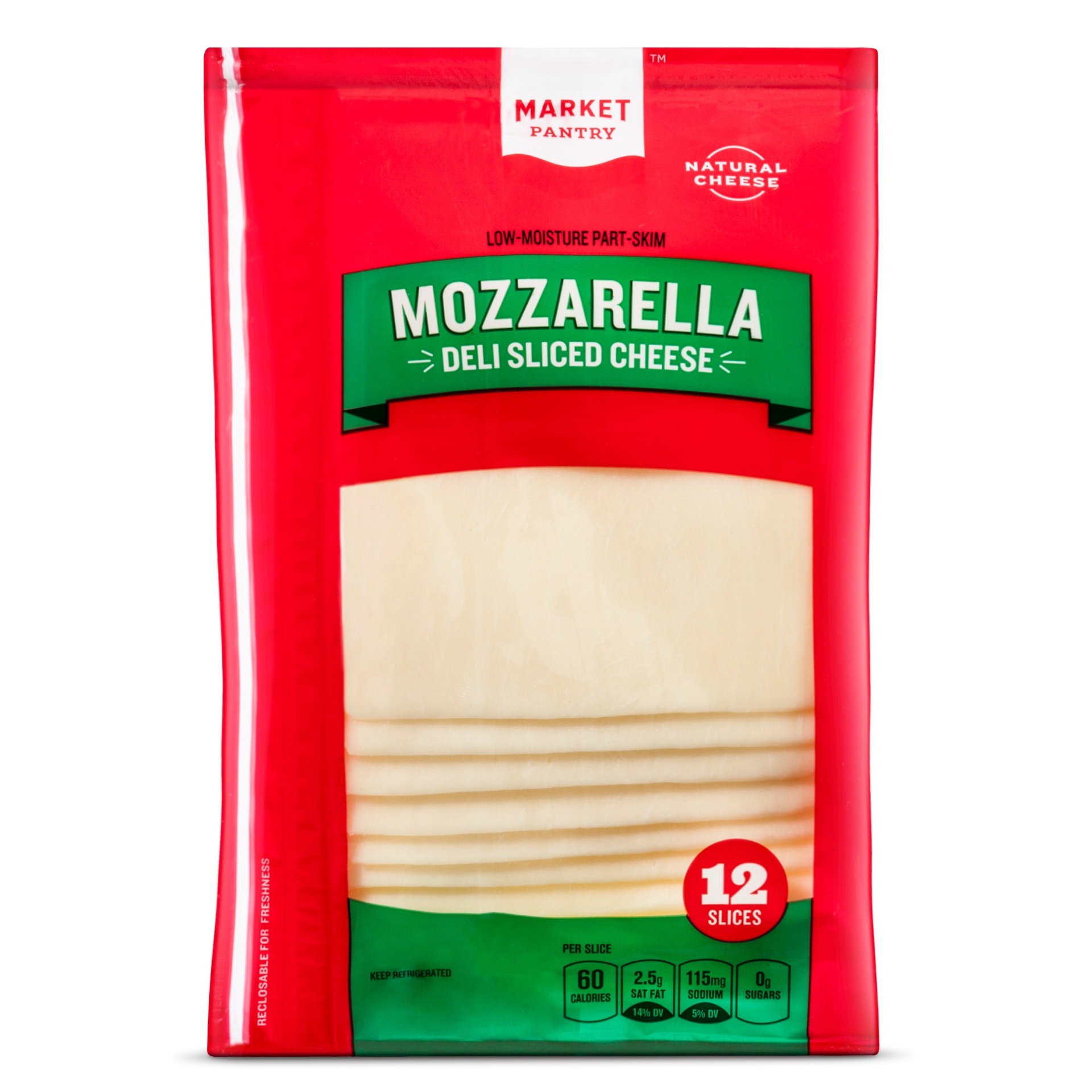 slide 1 of 1, Market Pantry Deli Sliced Mozzarella Cheese, 12 ct