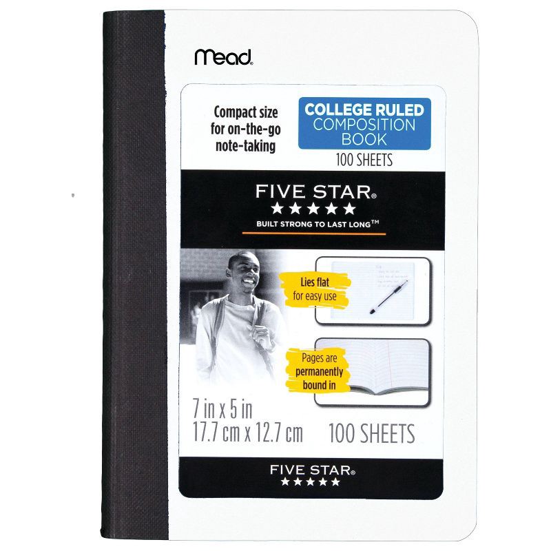 slide 2 of 13, Five Star 5"x7" Composition Book Assorted Colors: Five Star Lined Paper, 80 Pages, Hard Cover, College Rule, Non-Toxic, 1 ct