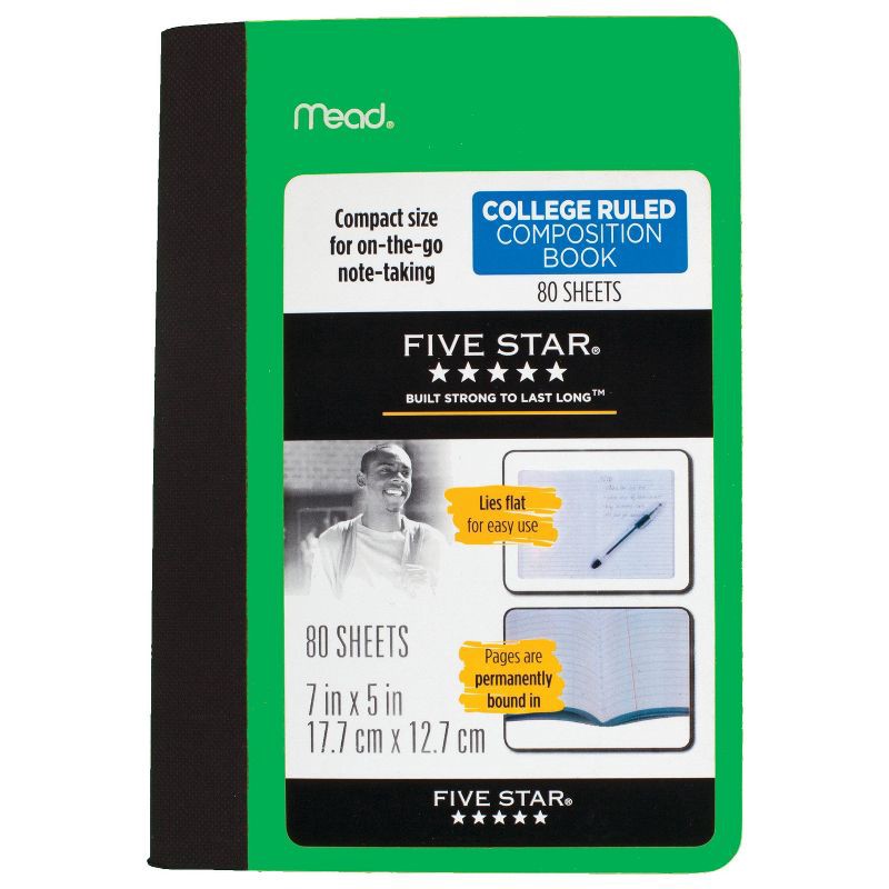 slide 3 of 13, Mead 5"x7" Composition Book Assorted Colors: Five Star Lined Paper, 80 Pages, Hard Cover, College Rule, Non-Toxic, 1 ct