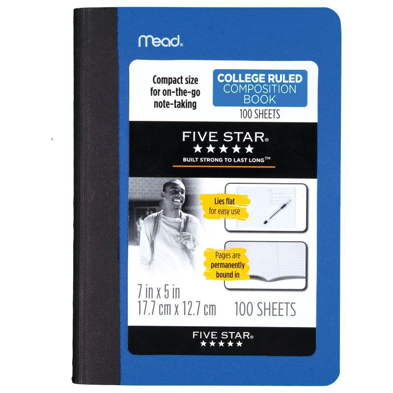 slide 4 of 13, Five Star 5"x7" Composition Book Assorted Colors: Five Star Lined Paper, 80 Pages, Hard Cover, College Rule, Non-Toxic, 1 ct