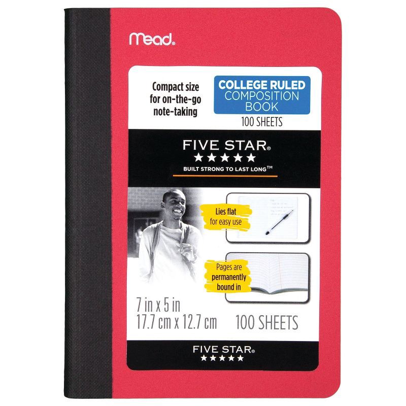 slide 5 of 13, Mead 5"x7" Composition Book Assorted Colors: Five Star Lined Paper, 80 Pages, Hard Cover, College Rule, Non-Toxic, 1 ct