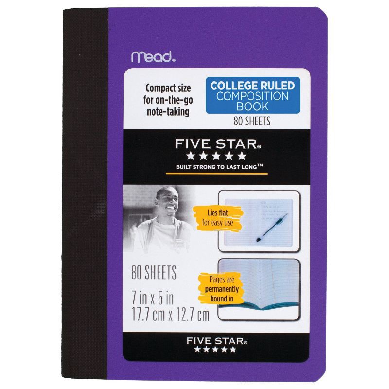 slide 1 of 13, Mead 5"x7" Composition Book Assorted Colors: Five Star Lined Paper, 80 Pages, Hard Cover, College Rule, Non-Toxic, 1 ct