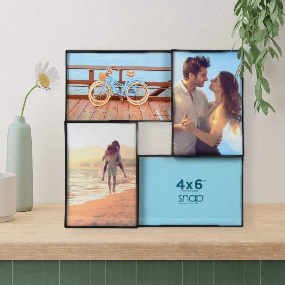 slide 4 of 5, Snap 4 Opening 4X6 Front Load Collage Photo Frame - Black, 4 in x 6 in