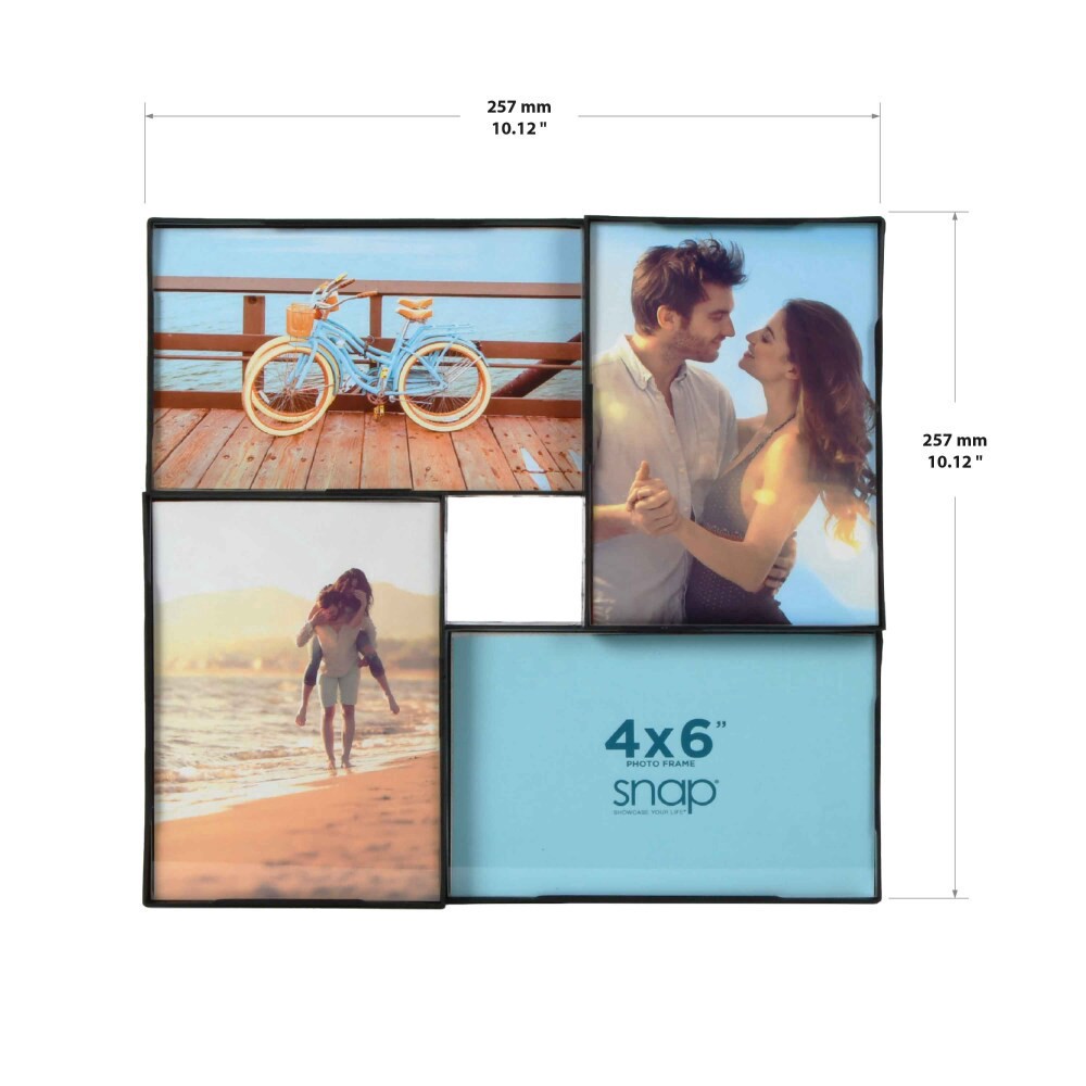 slide 2 of 5, Snap 4 Opening 4X6 Front Load Collage Photo Frame - Black, 4 in x 6 in