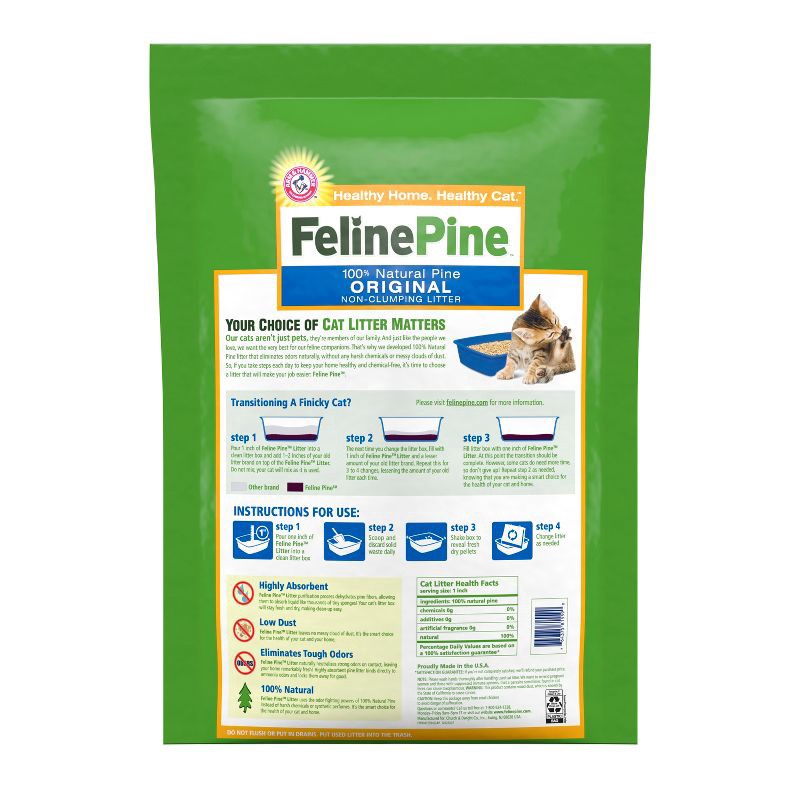 slide 2 of 12, Feline Pine Original 100% Natural Low Dust Clumping Cat Litter - 20lb, 20 lb