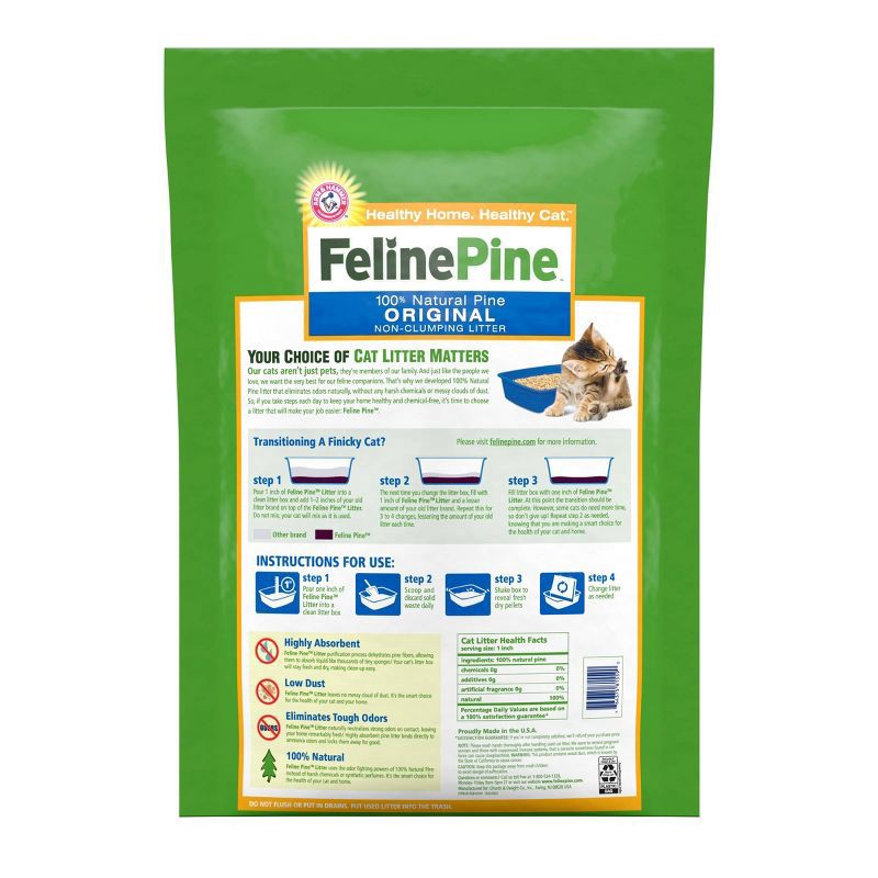 slide 10 of 10, Feline Pine Original 100% Natural Low Dust Non-Clumping Cat Litter - 20lbs, 20 lb