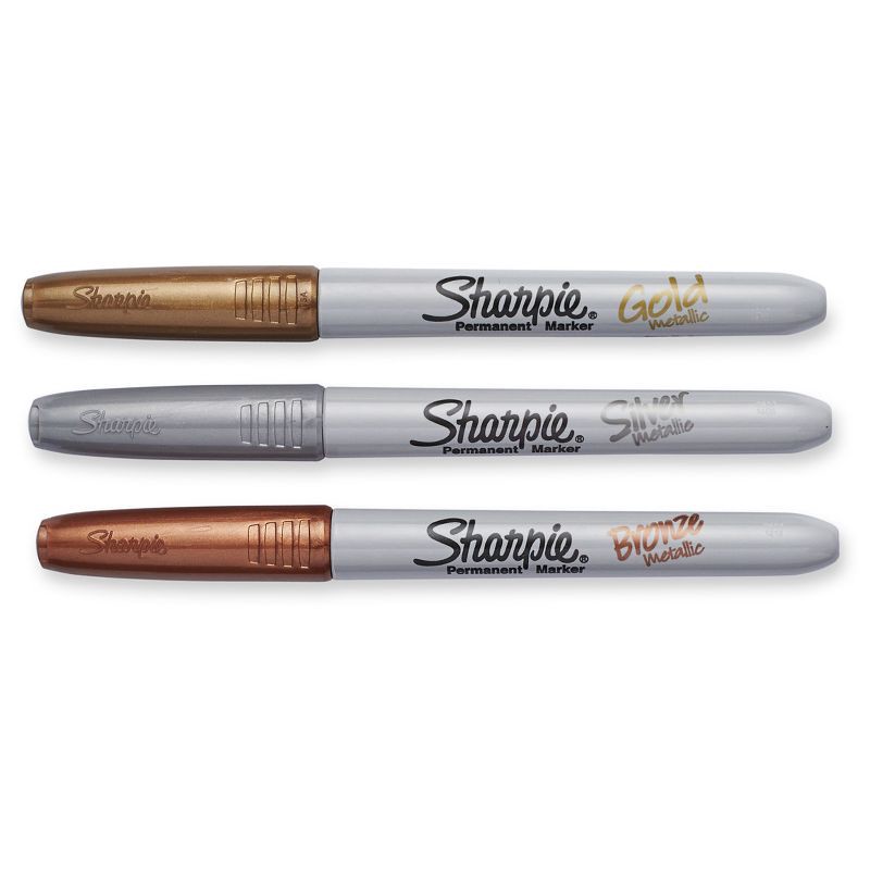 slide 2 of 10, Sharpie 3pk Permanent Markers Fine Tip Metallic Gold/Silver/Bronze, 3 ct