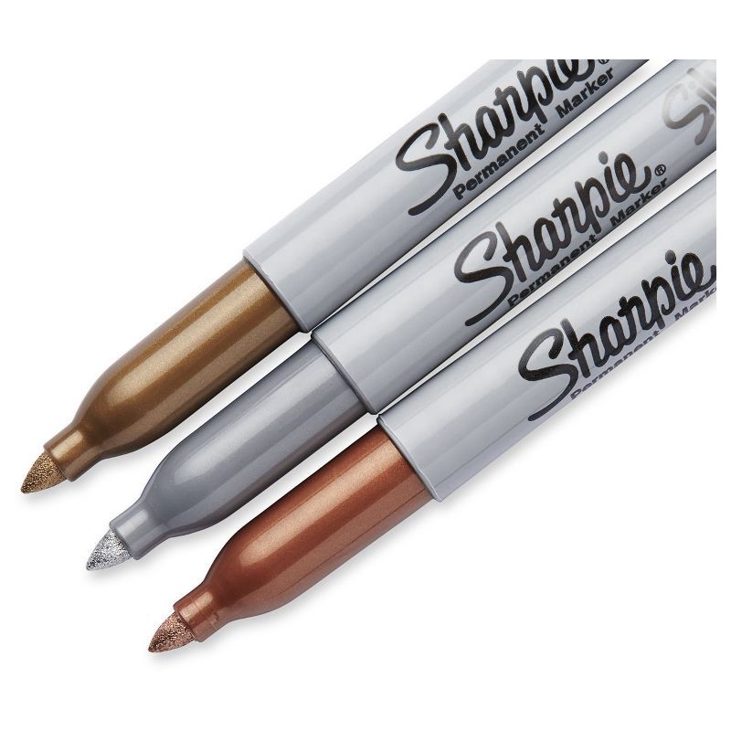 slide 3 of 10, Sharpie 3pk Permanent Markers Fine Tip Metallic Gold/Silver/Bronze, 3 ct