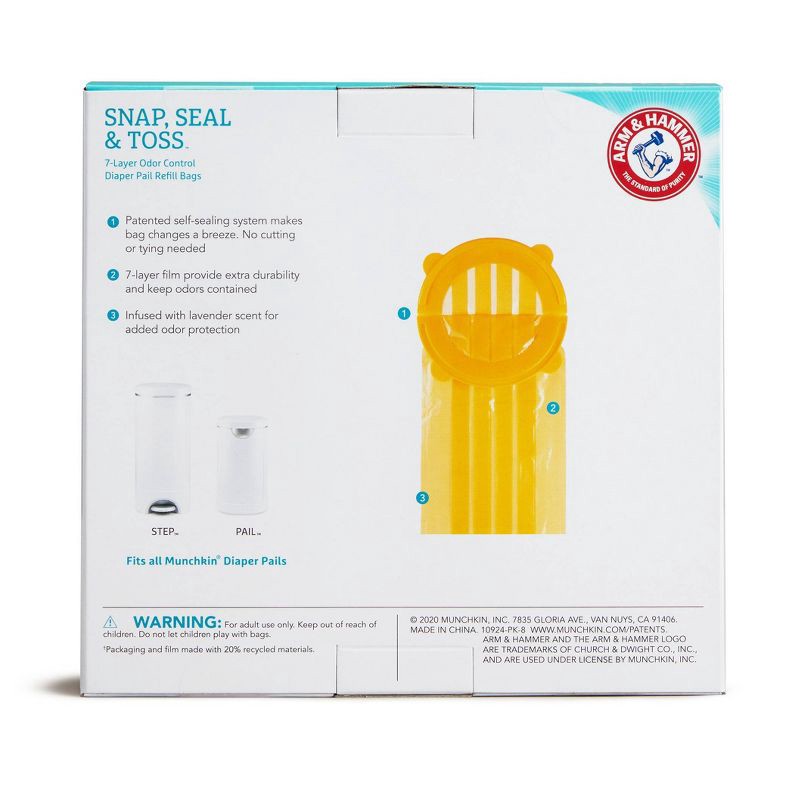 slide 2 of 9, Munchkin Arm & Hammer Diaper Pail Snap, Seal and Toss Refill Bags, 600ct, 20pk, 600 ct, 20 ct