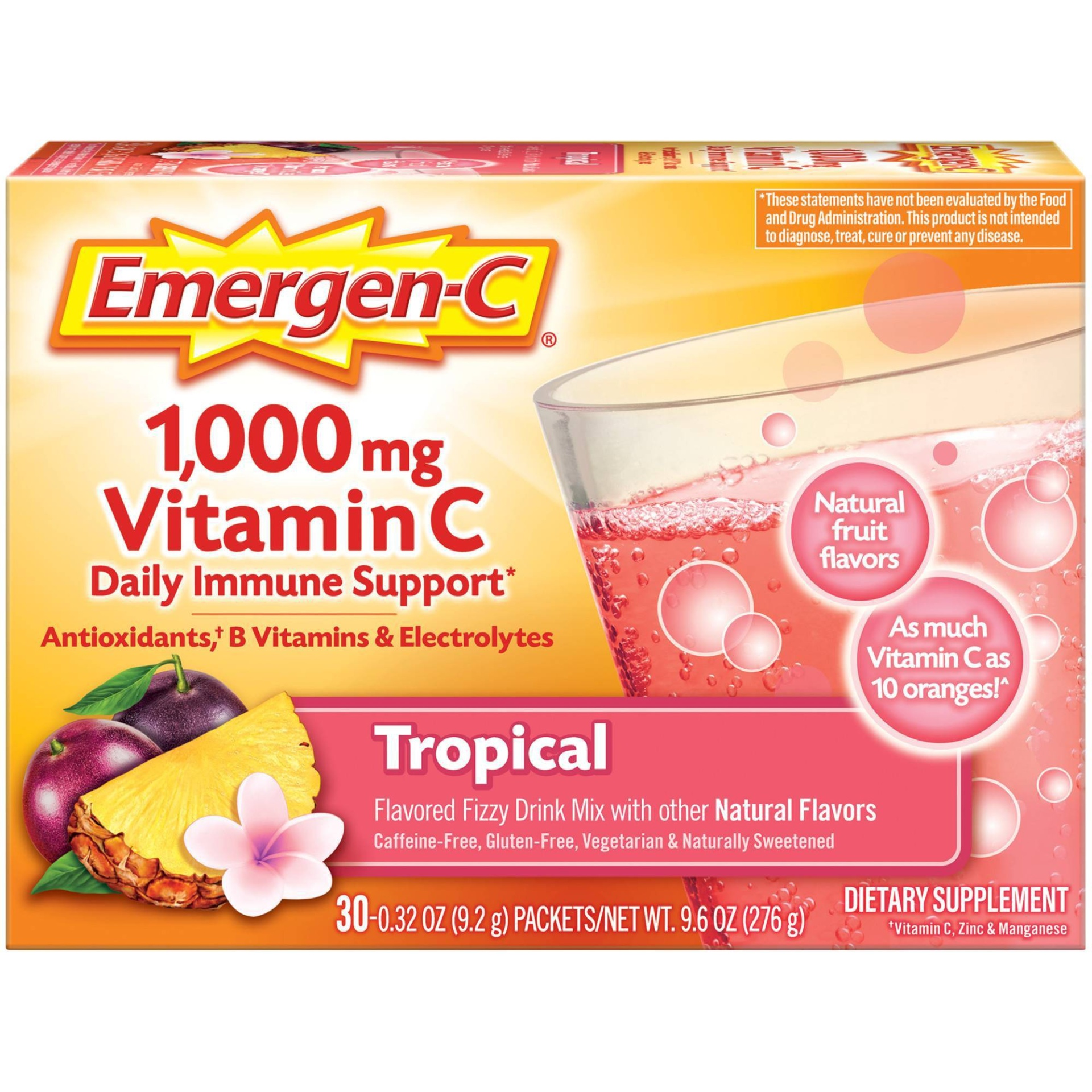 slide 1 of 8, Emergen-C Dietary Supplement Drink Mix - Tropical - 30ct, 30 ct