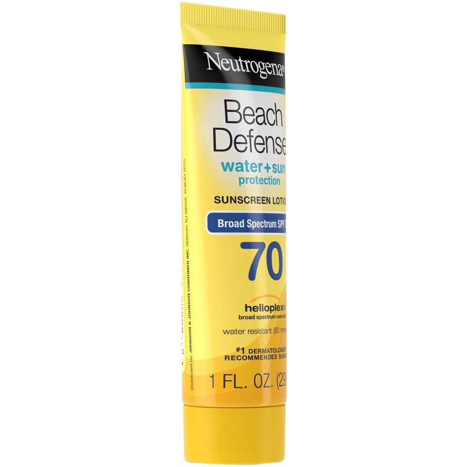 slide 3 of 6, Neutrogena Beach Defense Broad Spectrum Sunscreen Lotion - SPF 70, 1 fl oz