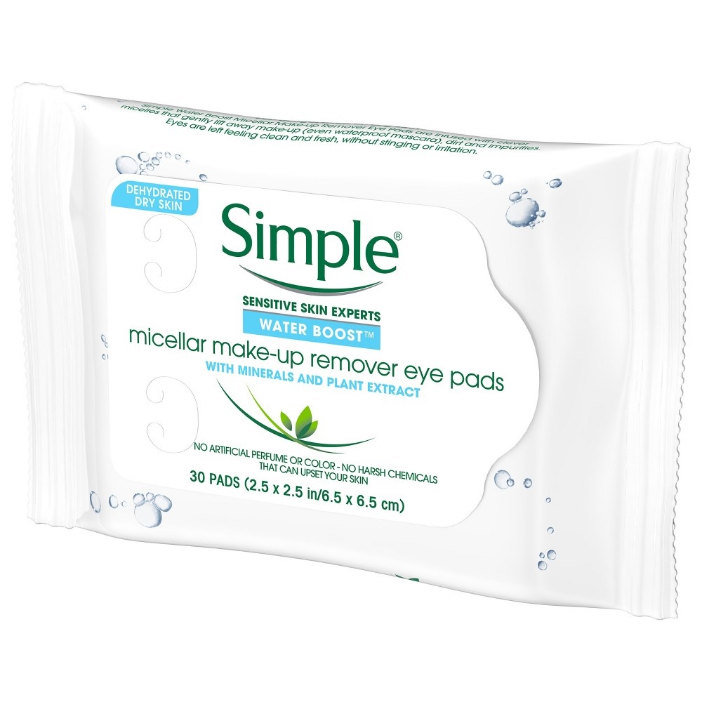 slide 3 of 4, Simple Water Boost Micellar Eye Makeup Remover Pads, 30 ct