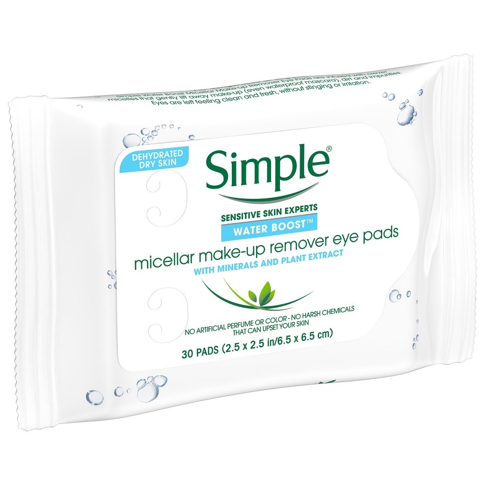 slide 4 of 4, Simple Water Boost Micellar Eye Makeup Remover Pads, 30 ct