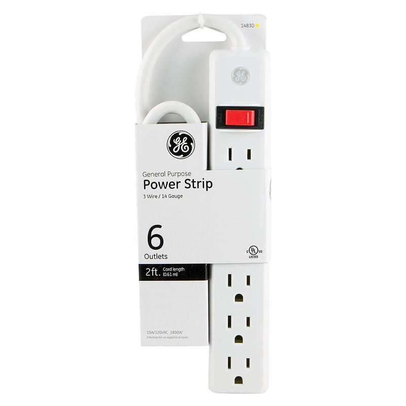 slide 2 of 8, General Electric GE 6 Outlet Power Strip Black or White, 1 ct