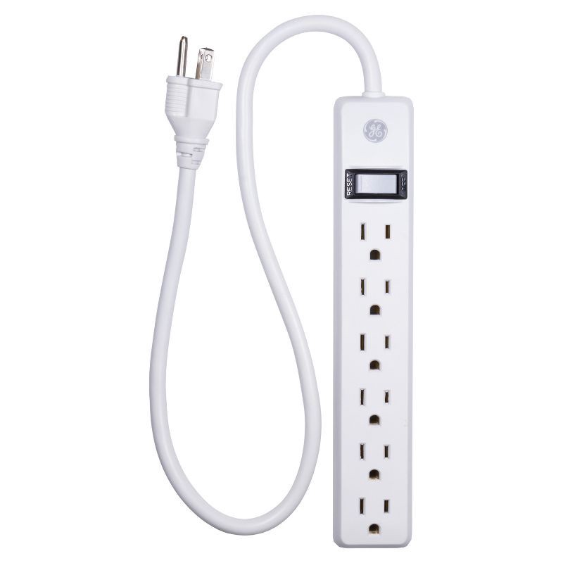 slide 1 of 1, General Electric GE 6 Outlet Power Strip Black or White, 1 ct