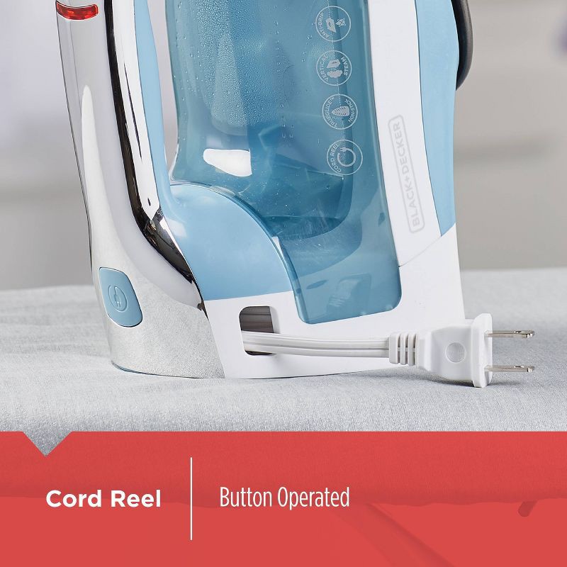 slide 4 of 9, BLACK+DECKER Steam Iron Retractable Cord Gray: 1200W Nonstick Soleplate, Anti-Drip, Vertical Steam, Comfort-Grip Handle, 1 ct