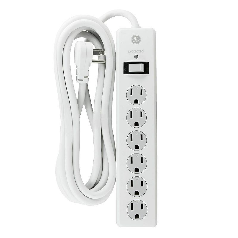 slide 1 of 5, General Electric GE 6 Outlet Surge Protector with 8' Extension Cord Twist To Close Safety Covers White, 1 ct
