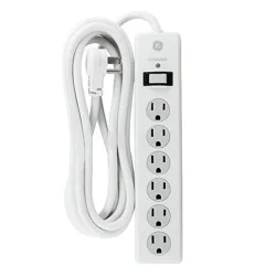 General Electric GE 6 Outlet Surge Protector with 8' Extension Cord Twist To Close Safety Covers White