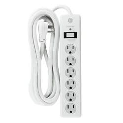General Electric GE 6 Outlet Surge Protector with 8' Extension Cord Twist To Close Safety Covers White