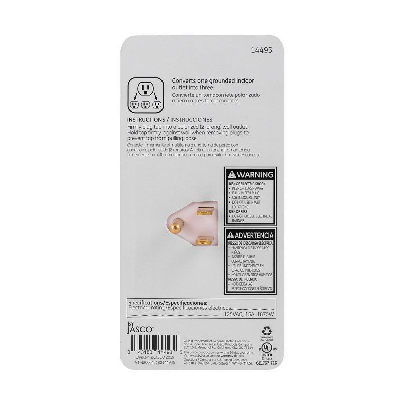 slide 3 of 11, General Electric GE 3 Outlet Grounded Tap White, 1 ct