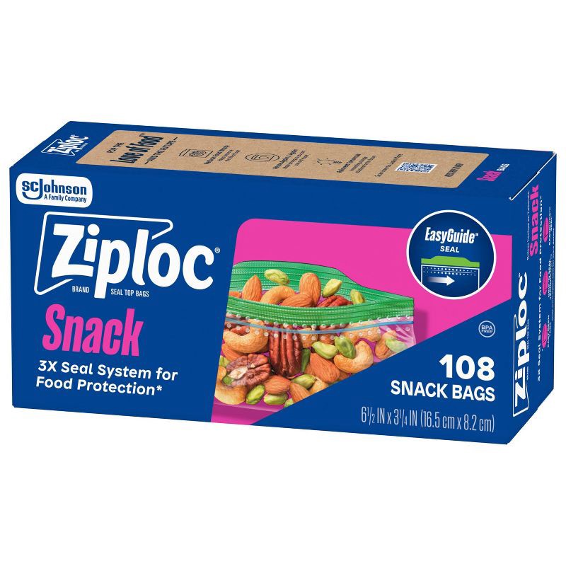 slide 12 of 13, Ziploc Snack Bags with Grip 'n Seal Technology - 108ct, 108 ct