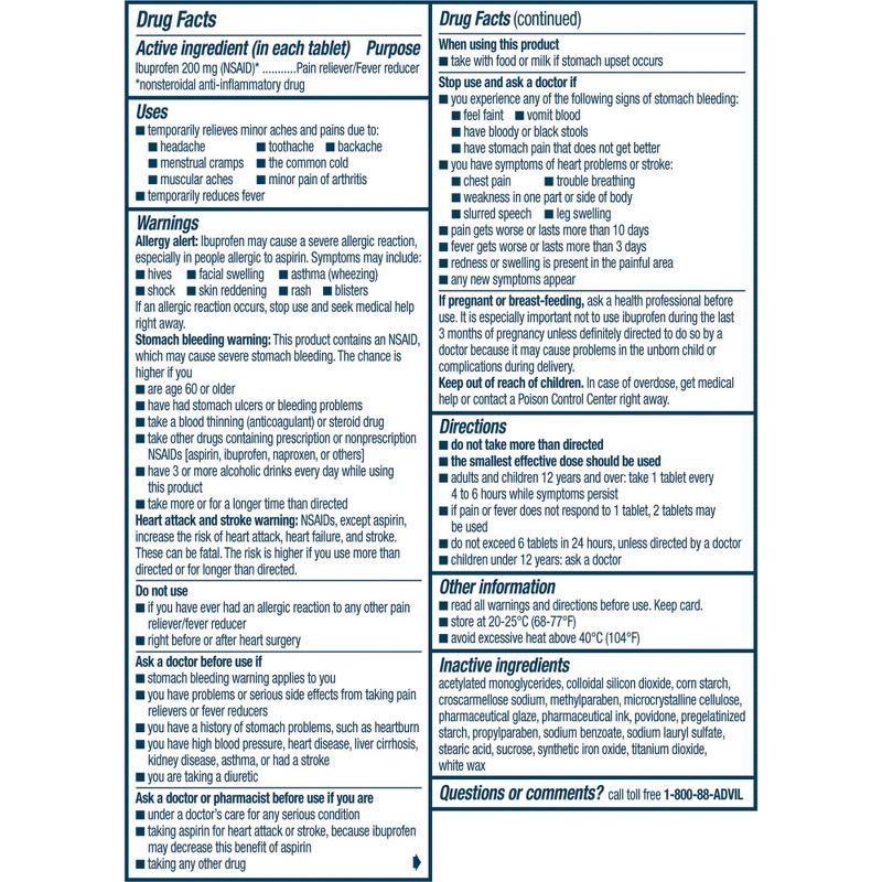 slide 9 of 9, Advil Pain Reliever/Fever Reducer Coated Tablets - Ibuprofen (NSAID) - 20ct, 20 ct