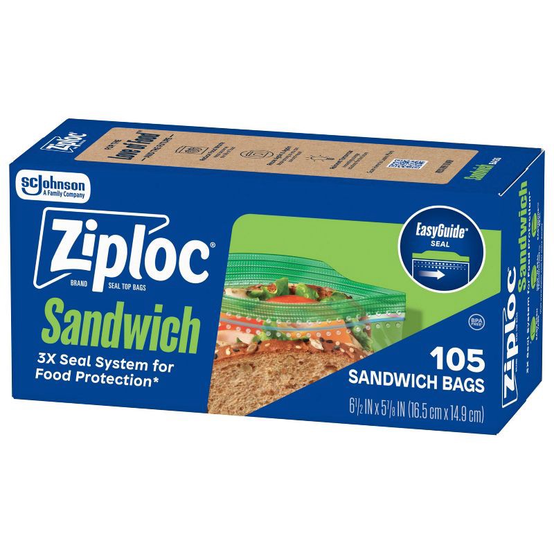 slide 11 of 12, Ziploc Sandwich Bags with Grip 'n Seal Technology - 105ct, 105 ct