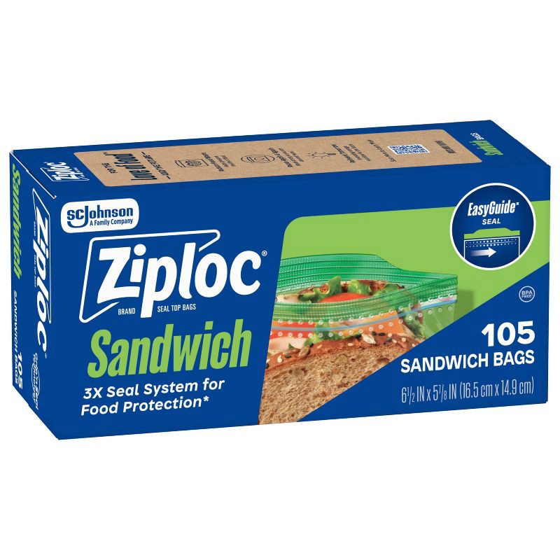 slide 12 of 12, Ziploc Sandwich Bags with Grip 'n Seal Technology - 105ct, 105 ct