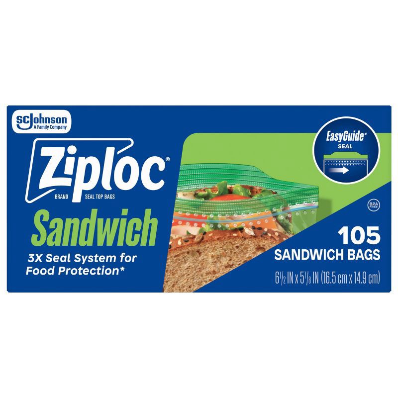 slide 1 of 12, Ziploc Sandwich Bags with Grip 'n Seal Technology - 105ct, 105 ct