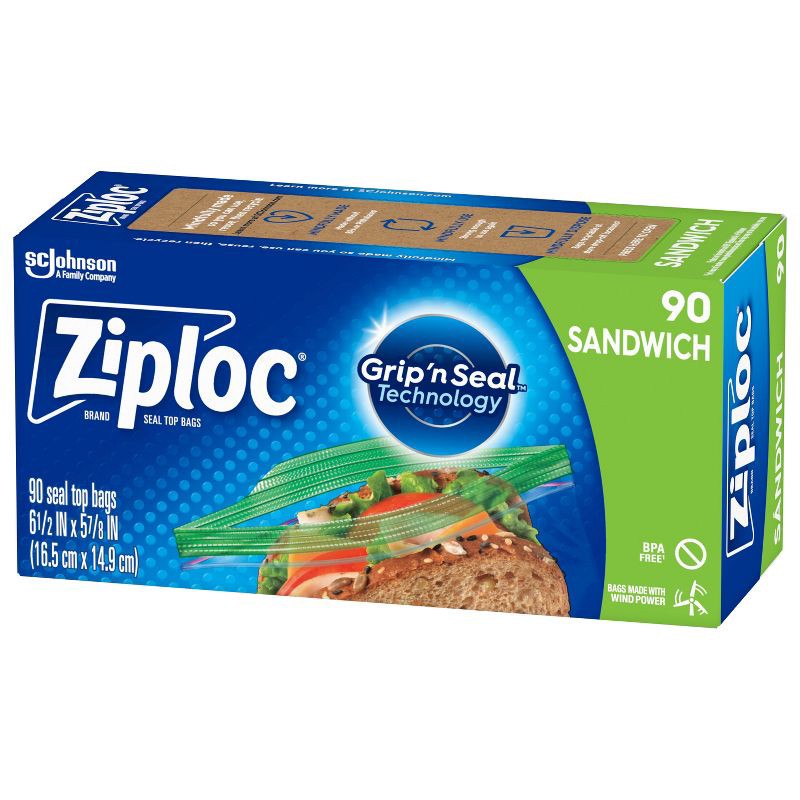 slide 10 of 13, Ziploc Sandwich Bags with Grip 'n Seal Technology - 90ct, 90 ct
