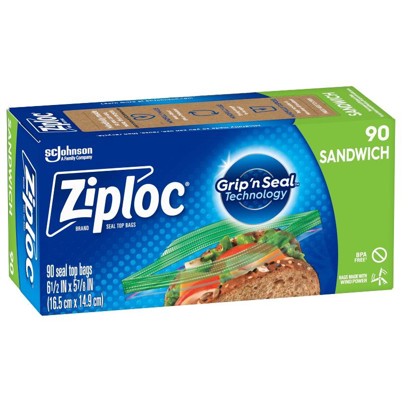slide 11 of 13, Ziploc Sandwich Bags with Grip 'n Seal Technology - 90ct, 90 ct