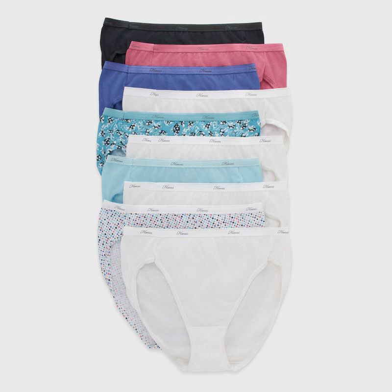 slide 1 of 5, Hanes Women's 10pk Cotton Hi-Cut Briefs - Colors and Pattern May Vary 6, 10 ct