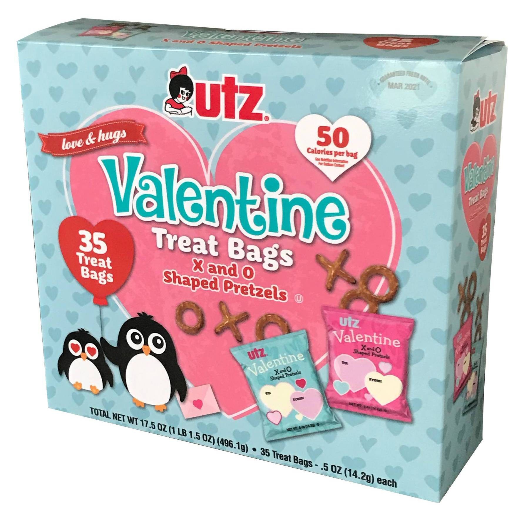 slide 1 of 3, Utz Valentine Fun Shaped Pretzel Exchange Snacks, 35/.5 oz