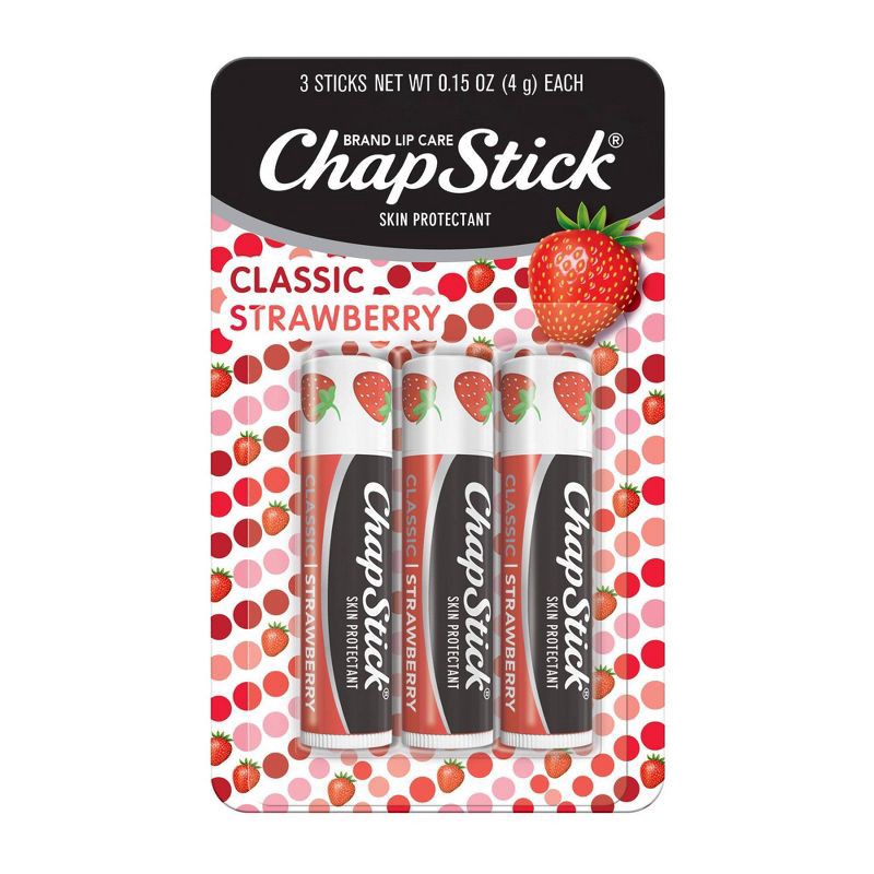 slide 1 of 8, Chapstick Classic Lip Balm - Strawberry - 3ct/0.45oz, 3 ct, 0.45 oz