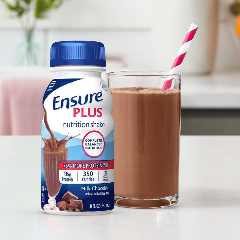 slide 10 of 11, Ensure Plus Nutrition Shake Milk Chocolate Non-Caffeinated - 6 ct/48 fl oz, 6 ct, 48 fl oz