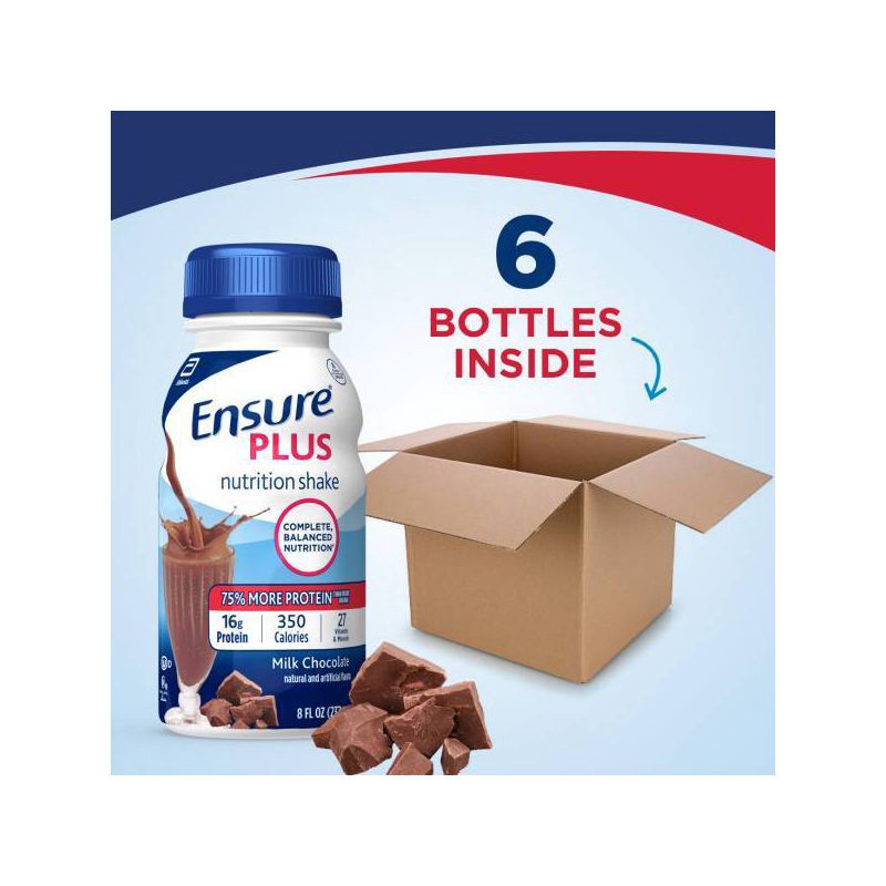 slide 11 of 11, Ensure Plus Nutrition Shake Milk Chocolate Non-Caffeinated - 6 ct/48 fl oz, 6 ct, 48 fl oz