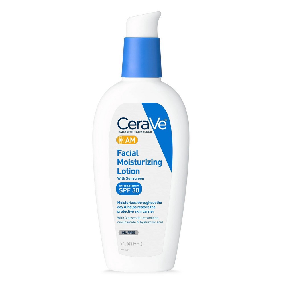 slide 4 of 11, CeraVe Face Moisturizer with Sunscreen, AM Facial Moisturizing Lotion for Normal to Dry Skin - SPF 30 - 3 fl oz​​, 3 fl oz
