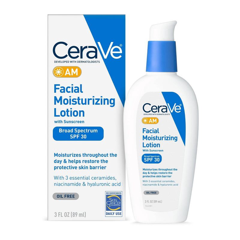 slide 1 of 13, CeraVe Face Moisturizer with Sunscreen, AM Facial Moisturizing Lotion for Normal to Dry Skin - SPF 30 - 3 fl oz​​, 0 x 3 fl oz