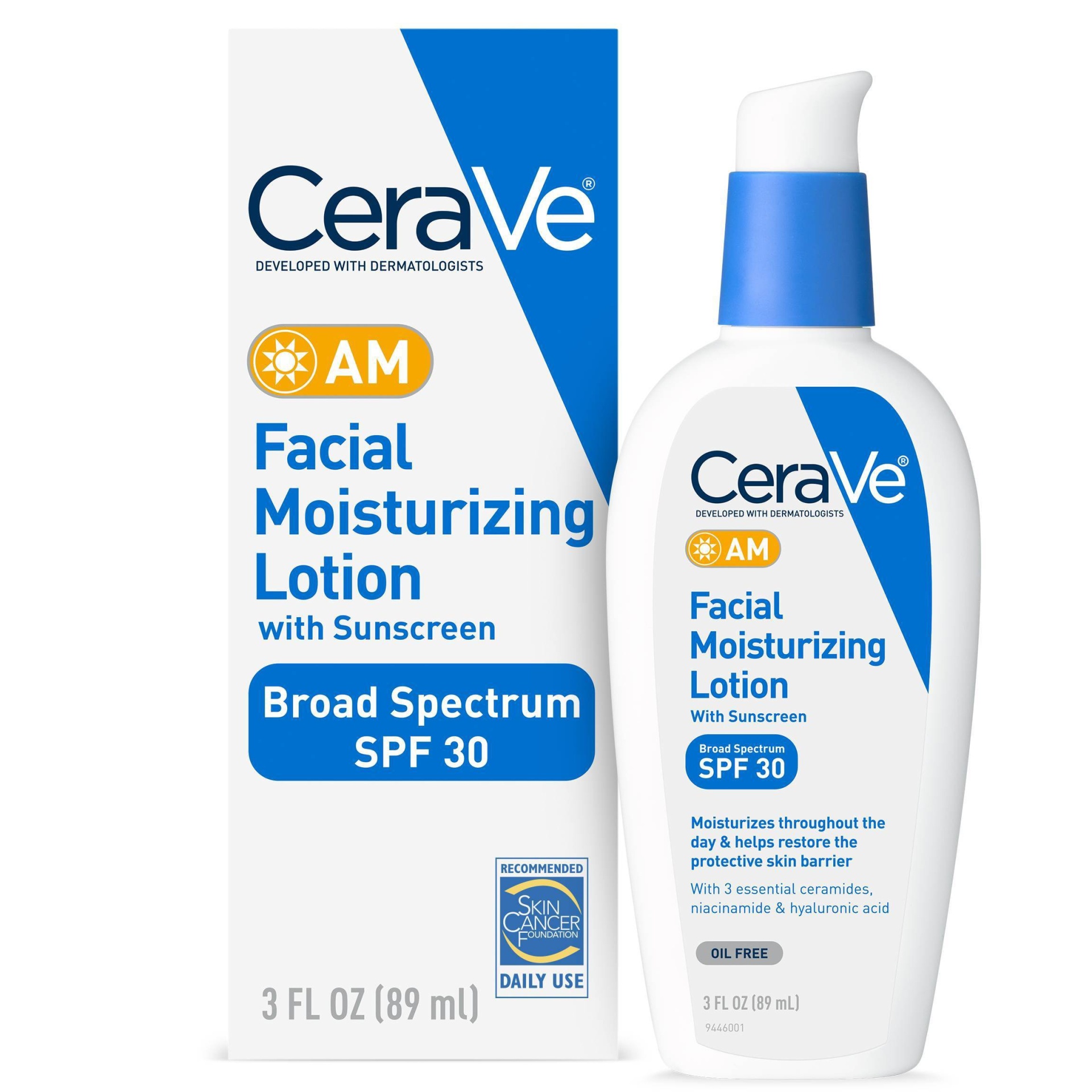 slide 1 of 11, CeraVe Face Moisturizer with Sunscreen, AM Facial Moisturizing Lotion for Normal to Dry Skin - SPF 30 - 3 fl oz​​, 3 fl oz
