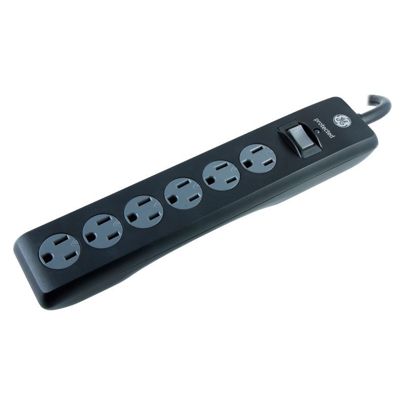 slide 2 of 6, General Electric GE 6 Outlet Surge Protector with 4' Extension Cord Twist To Close Safety Covers Black, 1 ct