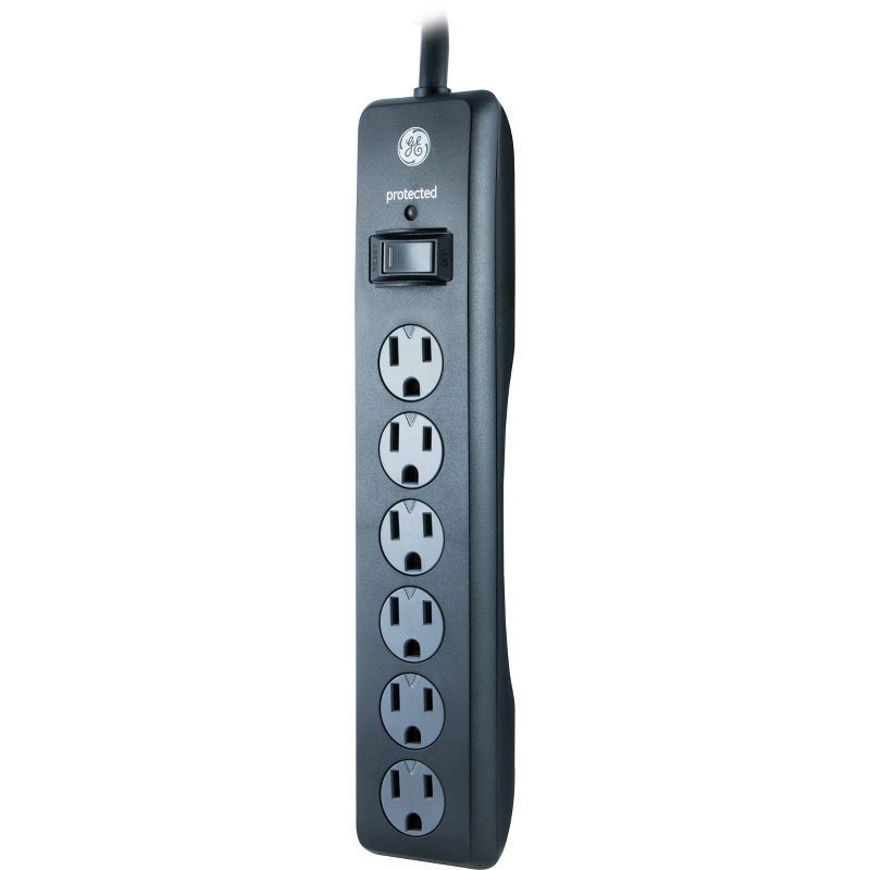 slide 5 of 6, General Electric GE 6 Outlet Surge Protector with 4' Extension Cord Twist To Close Safety Covers Black, 1 ct