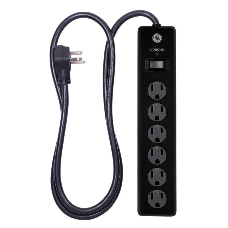 slide 1 of 6, General Electric GE 6 Outlet Surge Protector with 4' Extension Cord Twist To Close Safety Covers Black, 1 ct