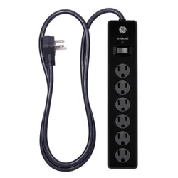 General Electric GE 6 Outlet Surge Protector with 4' Extension Cord Twist To Close Safety Covers Black