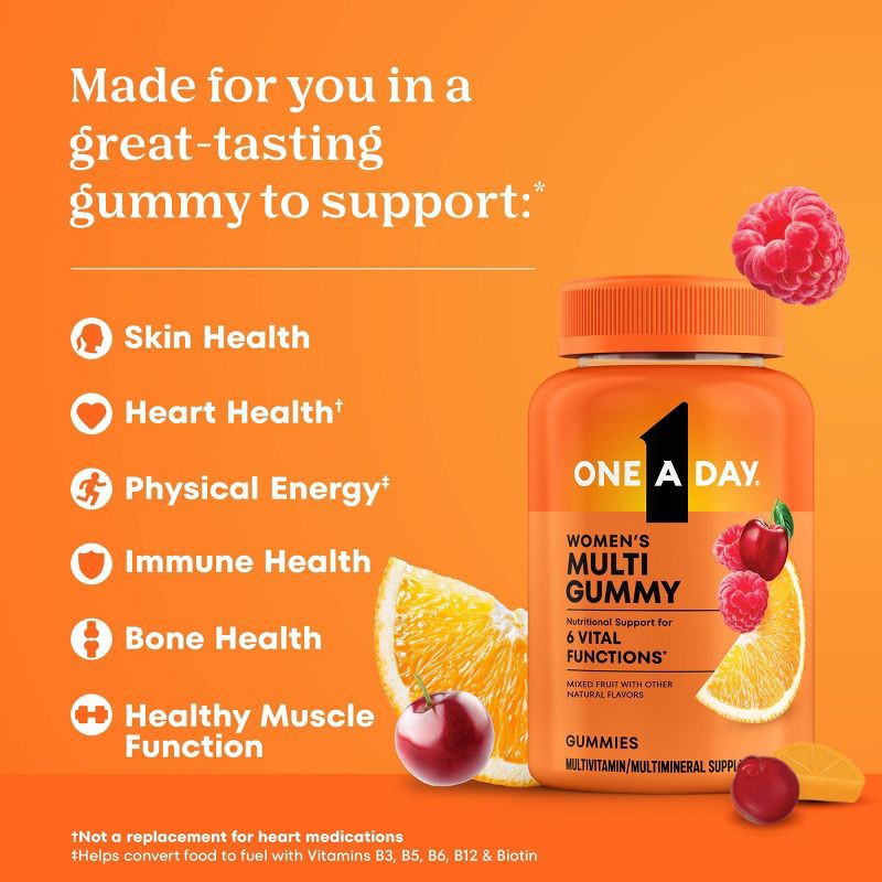 slide 4 of 10, One A Day Women's Multivitamin Gummy with Biotin, Skin Health Support Tablets - 80ct, 80 ct